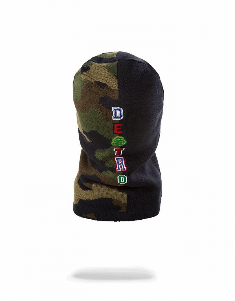 Black Green Men's Sprayground Destroy Ski Mask | PNRH94230