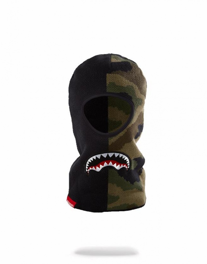 Black Green Men\'s Sprayground Destroy Ski Mask | PNRH94230