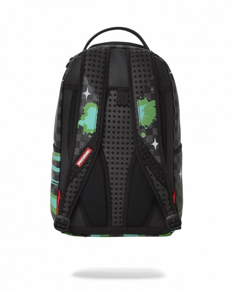 Black Green Men's Sprayground Kakashi Splash Backpacks | BOIK61834