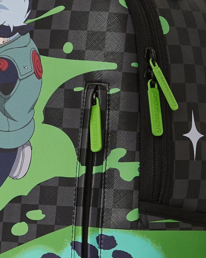 Black Green Men's Sprayground Kakashi Splash Backpacks | BOIK61834