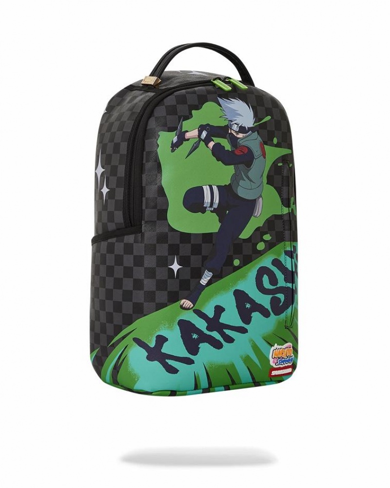 Black Green Men's Sprayground Kakashi Splash Backpacks | BOIK61834