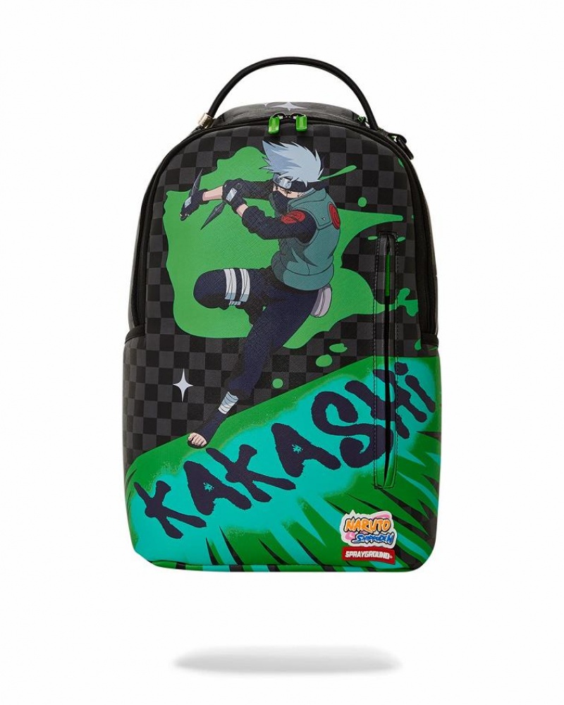 Black Green Men\'s Sprayground Kakashi Splash Backpacks | BOIK61834