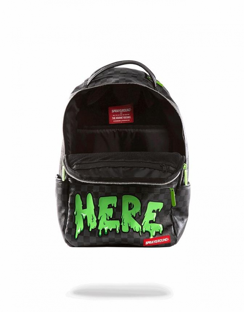 Black Green Men's Sprayground Slime Dbd Was Here Backpacks | NFSV65172