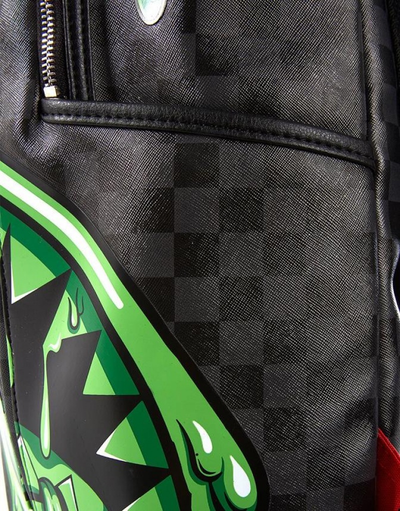 Black Green Men's Sprayground Slime Shark Backpacks | XJOF25134