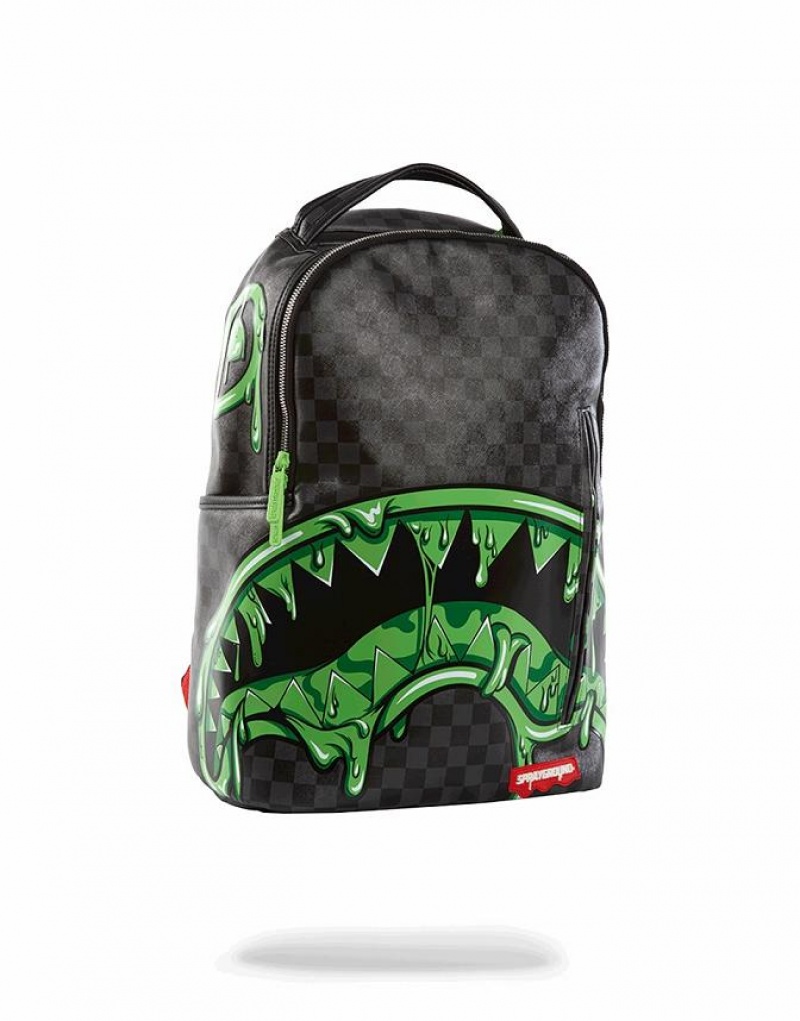 Black Green Men's Sprayground Slime Shark Backpacks | XJOF25134