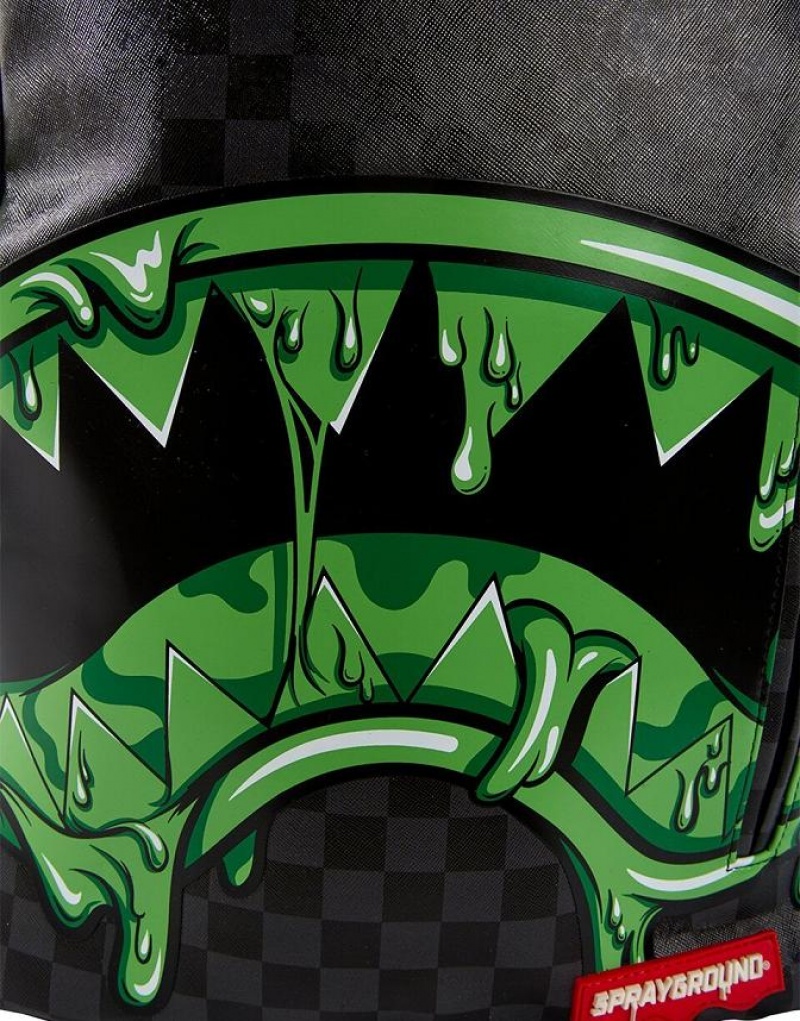 Black Green Men's Sprayground Slime Shark Backpacks | XJOF25134