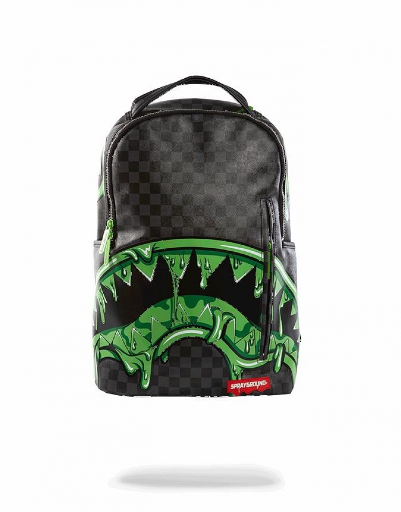 Black Green Men\'s Sprayground Slime Shark Backpacks | XJOF25134