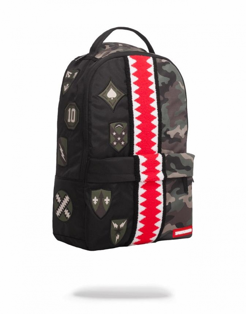 Black Green Men's Sprayground Split Camo Backpacks | MJUV84906