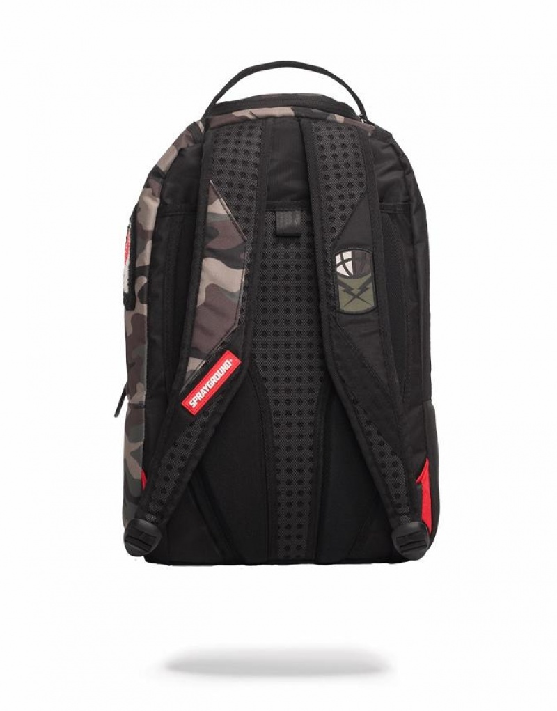 Black Green Men's Sprayground Split Camo Backpacks | MJUV84906