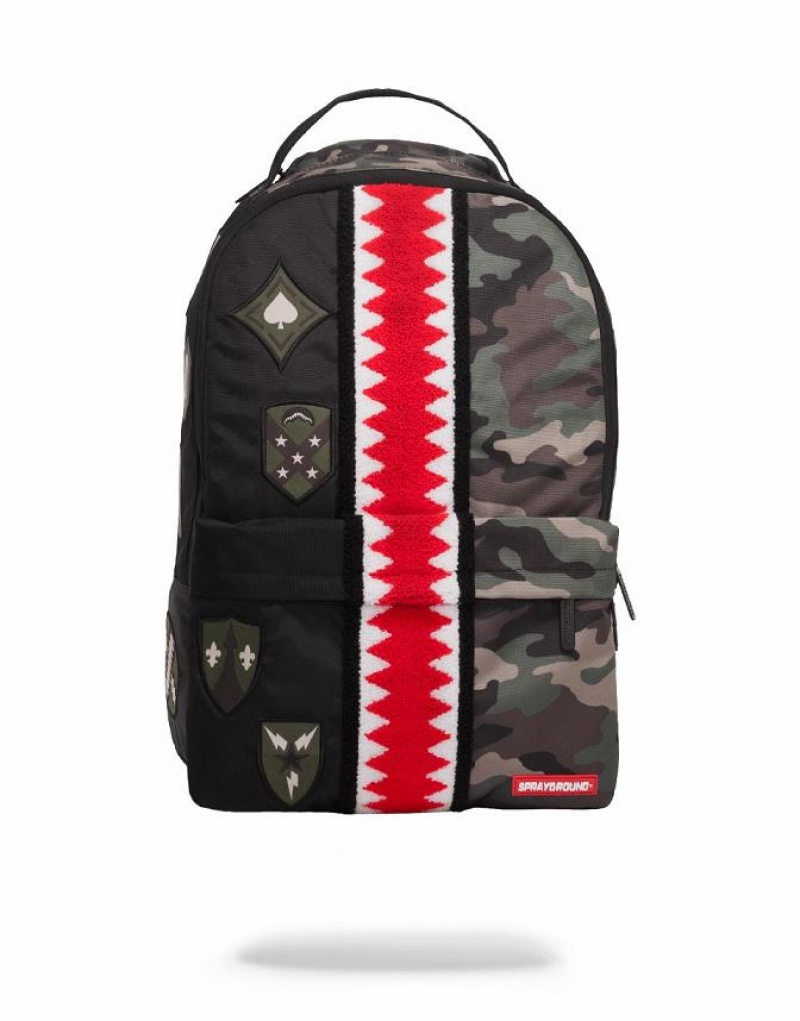 Black Green Men\'s Sprayground Split Camo Backpacks | MJUV84906