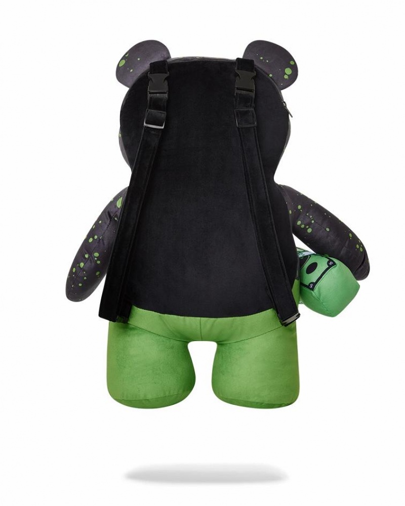 Black Green Men's Sprayground Teddy Bear Backpacks | NAUR10276