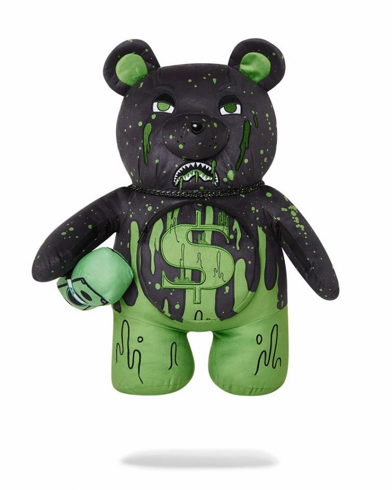 Black Green Men\'s Sprayground Teddy Bear Backpacks | NAUR10276