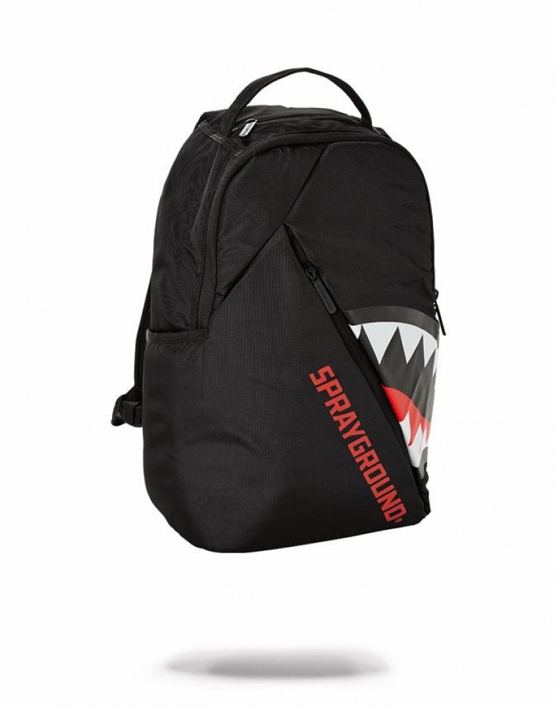 Black Men's Sprayground Angled Ghost Shark Backpacks | BAFW08453