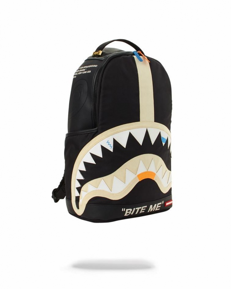 Black Men's Sprayground Bite Me Shark Backpacks | ANPF91582