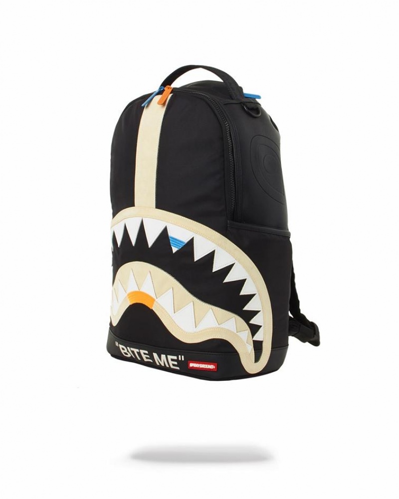 Black Men's Sprayground Bite Me Shark Backpacks | ANPF91582