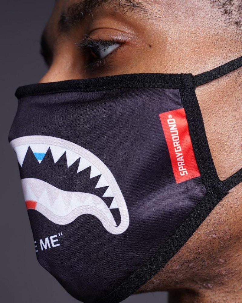 Black Men's Sprayground Bite Me Shark Face Masks | IOWB90462