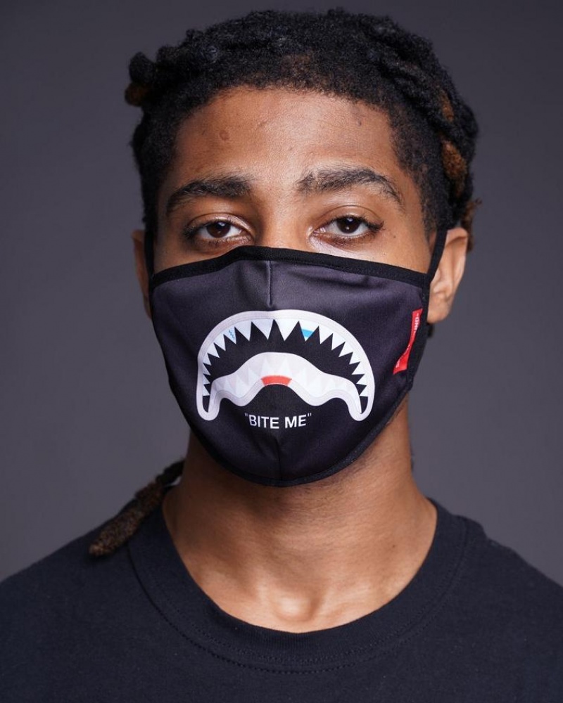 Black Men's Sprayground Bite Me Shark Face Masks | IOWB90462