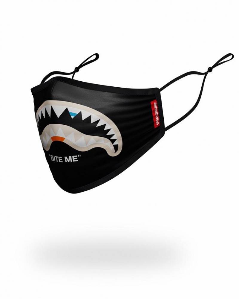 Black Men's Sprayground Bite Me Shark Face Masks | IOWB90462