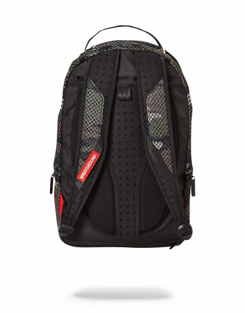 Black Men's Sprayground Camo Mesh Shark Backpacks | GWPK79254