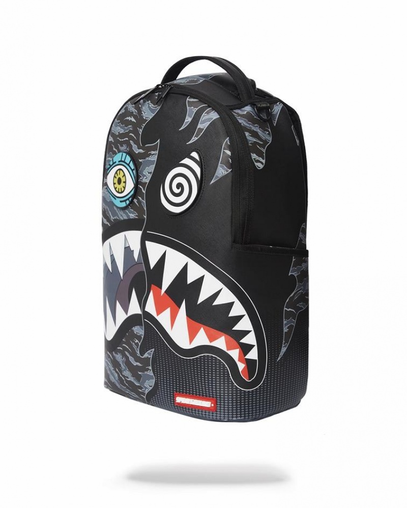 Black Men's Sprayground Dazed And Shark Backpacks | TCEZ39726