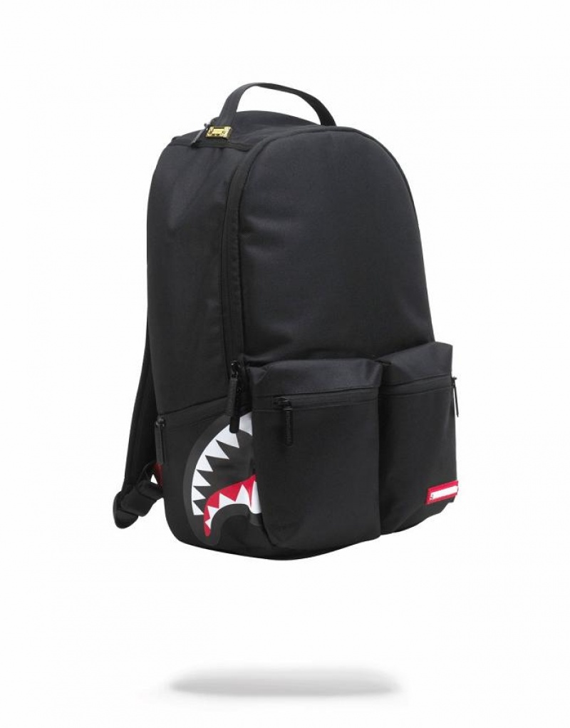 Black Men's Sprayground Double Cargo Side Shark Backpacks | WNMK48395