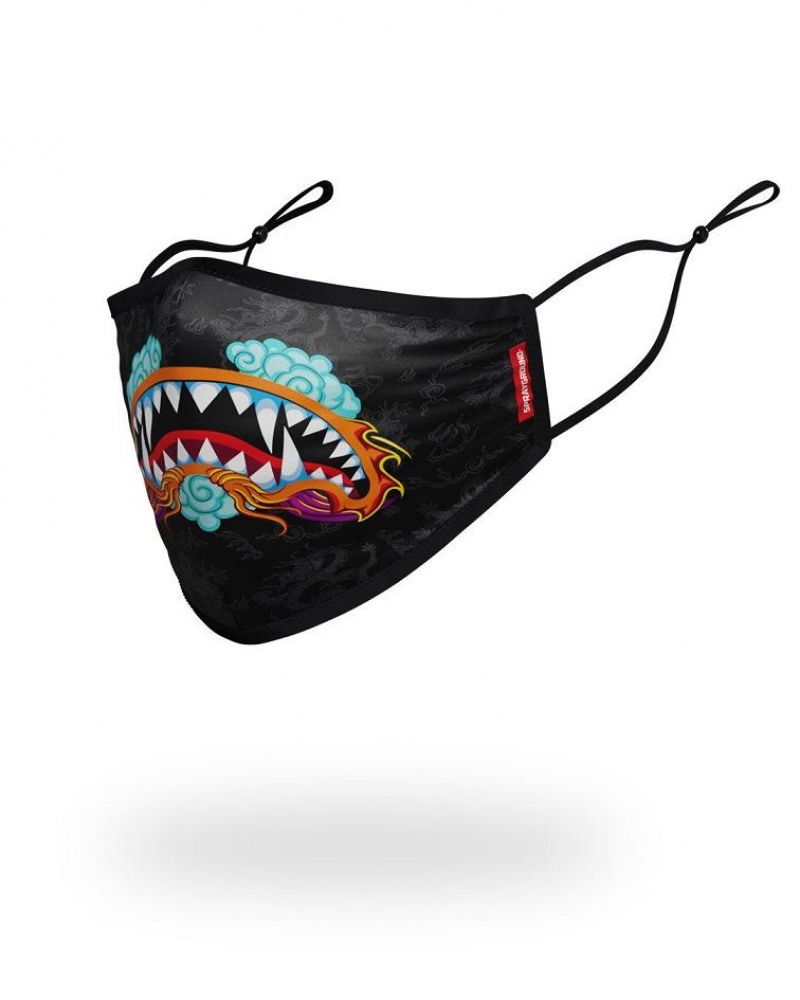 Black Men's Sprayground Dragon Shark Face Masks | CIGN47192