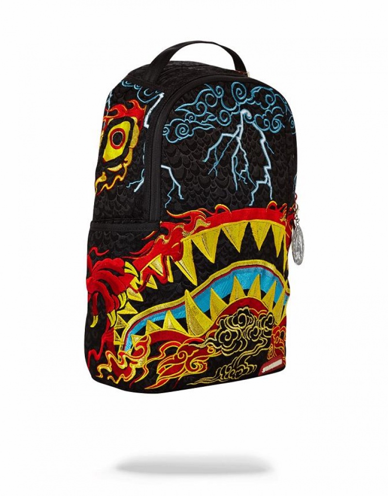 Black Men's Sprayground Dragon Shark Nightmare Backpacks | OTLF27958