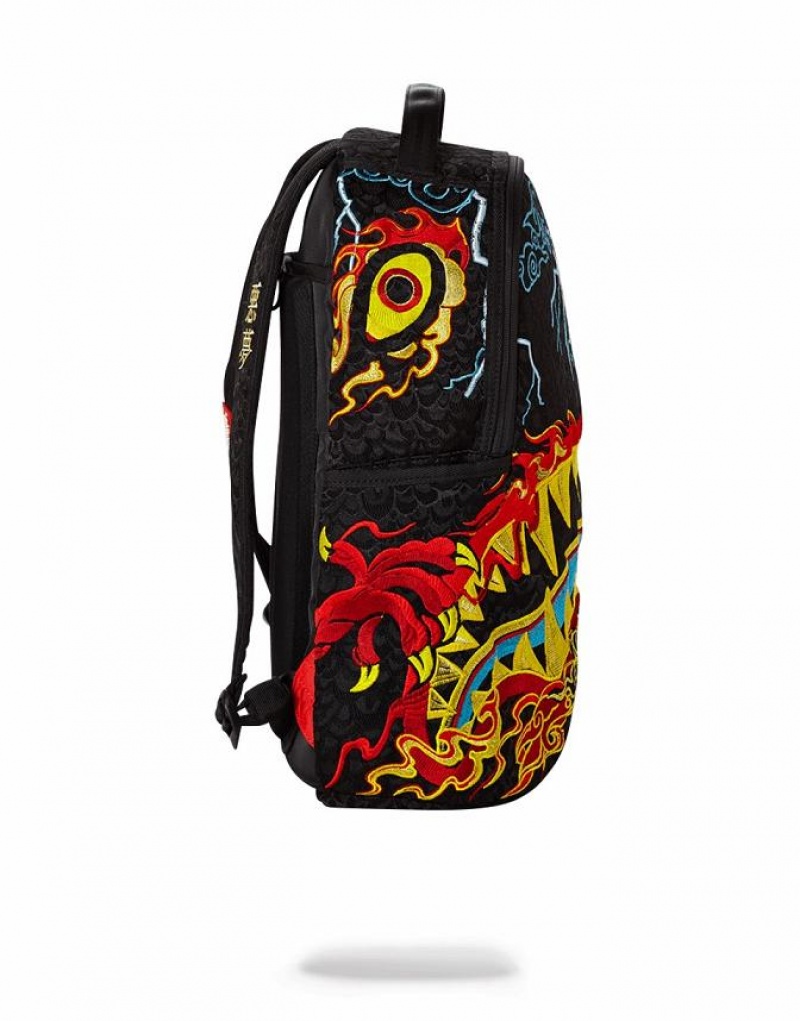 Black Men's Sprayground Dragon Shark Nightmare Backpacks | OTLF27958