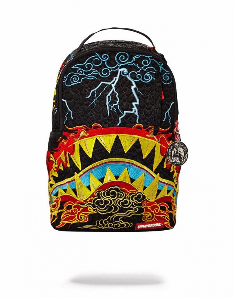 Black Men\'s Sprayground Dragon Shark Nightmare Backpacks | OTLF27958