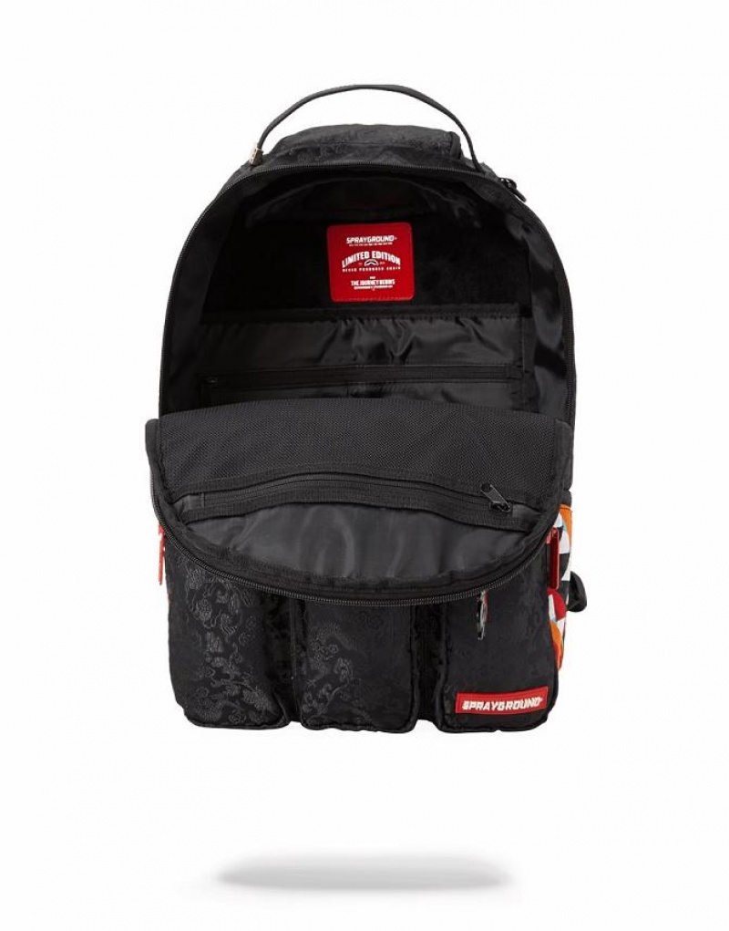 Black Men's Sprayground Dragon Side Shark Cargo Backpacks | BORW24091