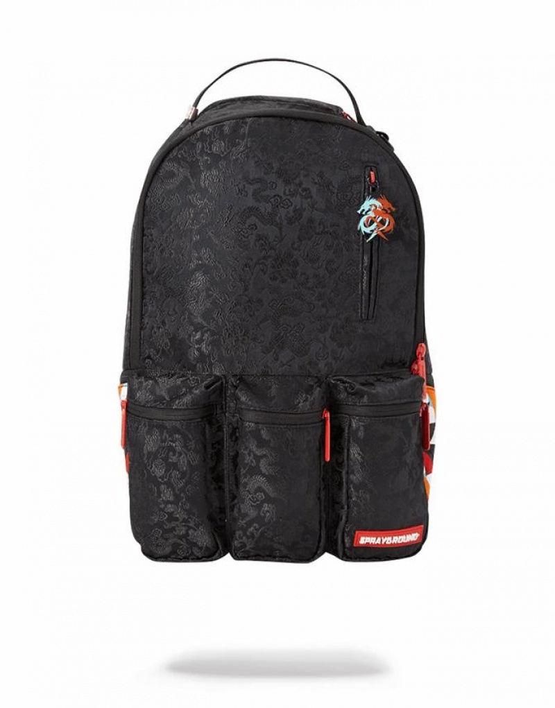 Black Men\'s Sprayground Dragon Side Shark Cargo Backpacks | BORW24091