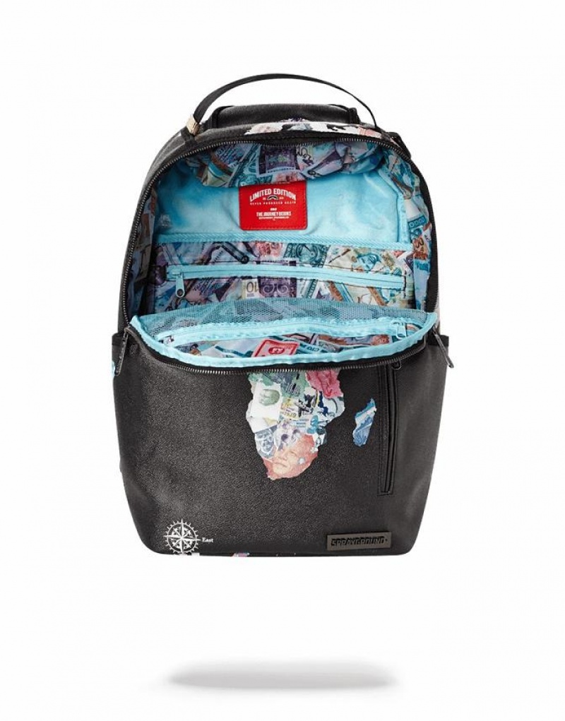 Black Men's Sprayground Global Money Backpacks | DUQI14572