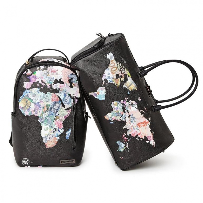 Black Men's Sprayground Global Money Backpacks | DUQI14572