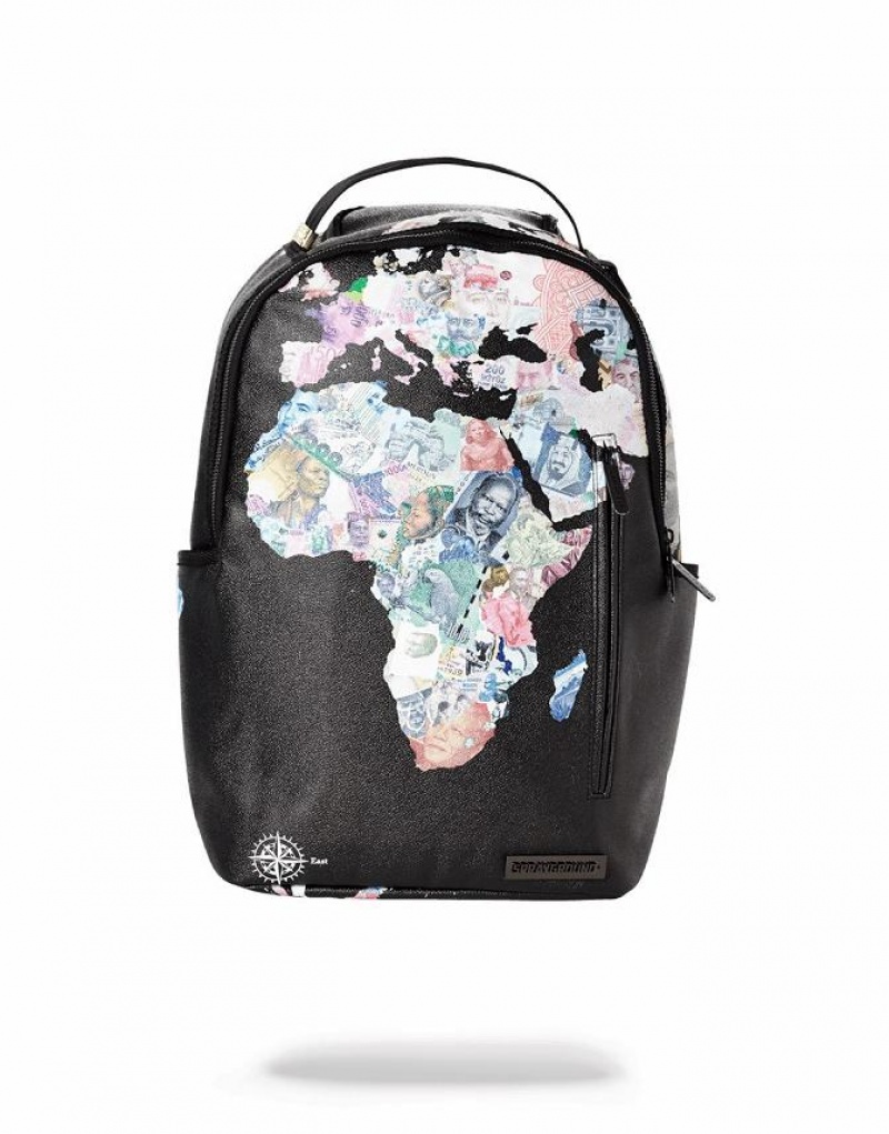 Black Men\'s Sprayground Global Money Backpacks | DUQI14572