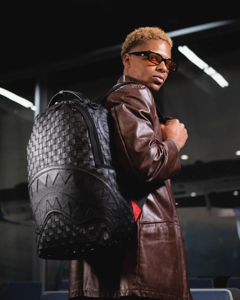 Black Men's Sprayground Handwoven Cut & Sew Backpacks | RJZV98267