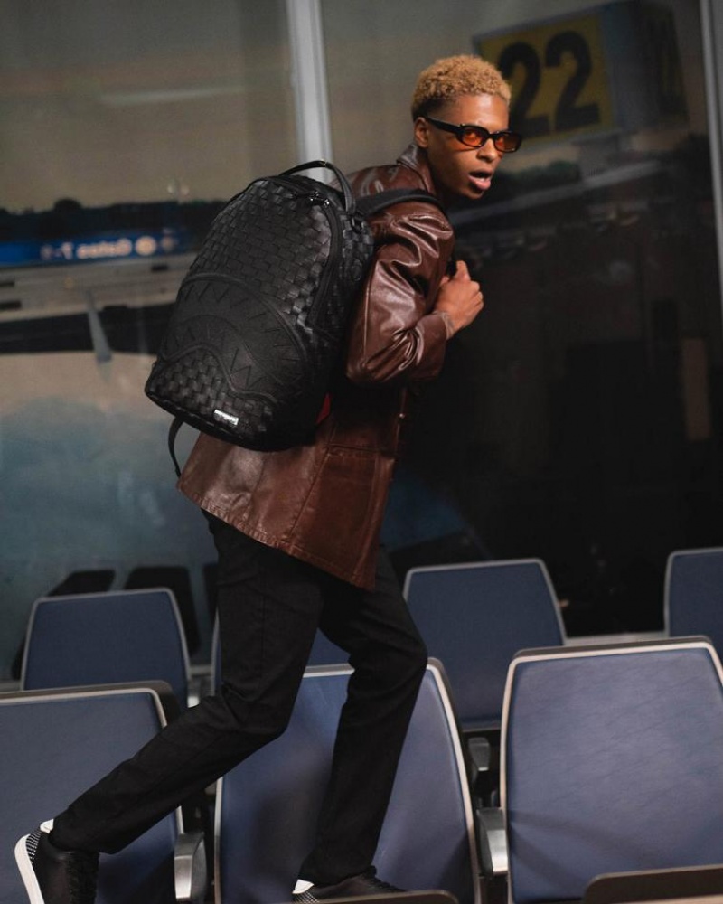 Black Men's Sprayground Handwoven Cut & Sew Backpacks | RJZV98267