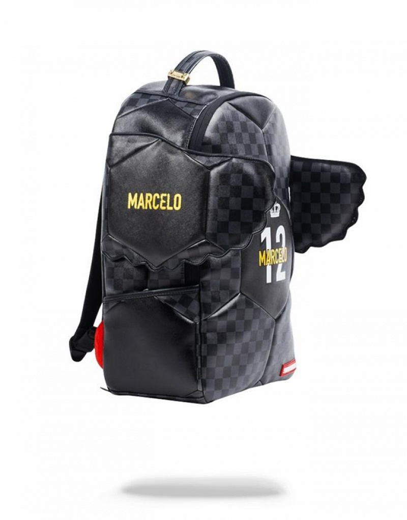 Black Men's Sprayground Marcelo Soccer King Backpacks | BYIQ05841