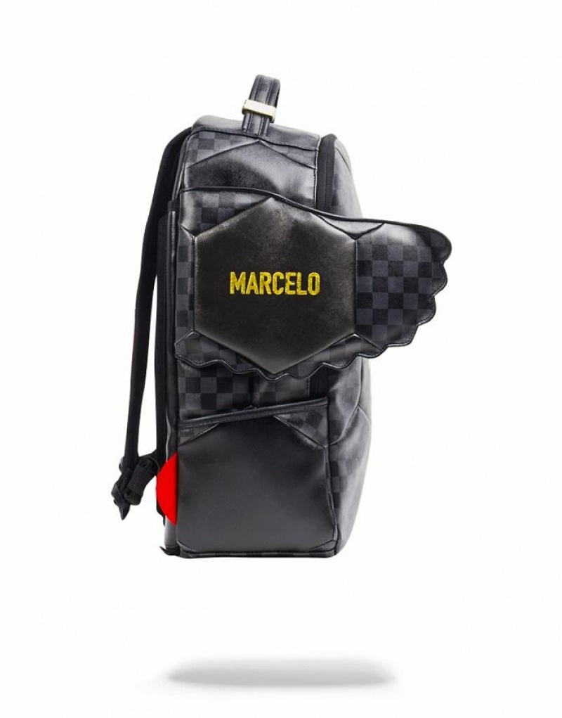 Black Men's Sprayground Marcelo Soccer King Backpacks | BYIQ05841