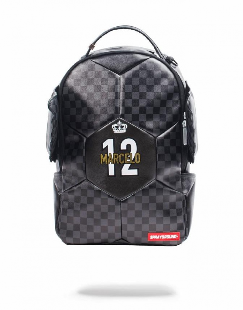 Black Men\'s Sprayground Marcelo Soccer King Backpacks | BYIQ05841