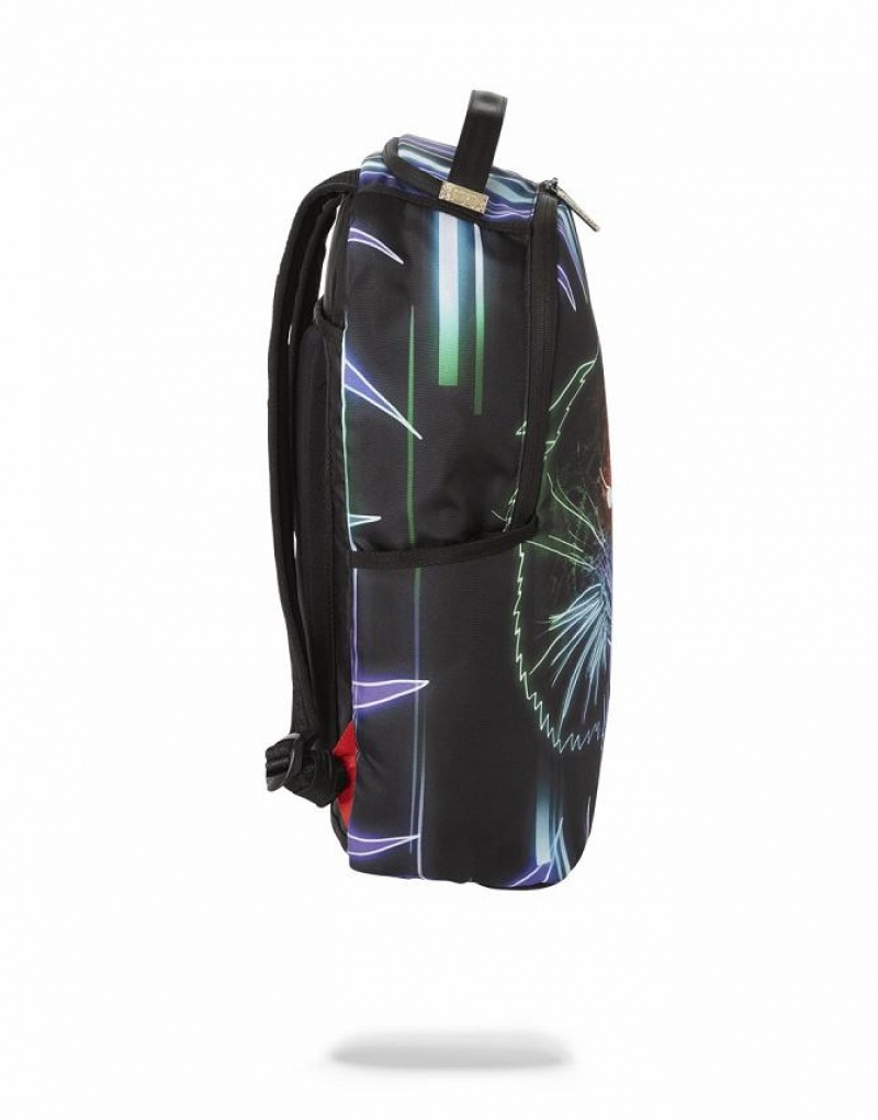 Black Men's Sprayground Neon Tiger Backpacks | AIVE89154