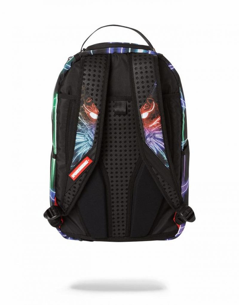 Black Men's Sprayground Neon Tiger Backpacks | AIVE89154