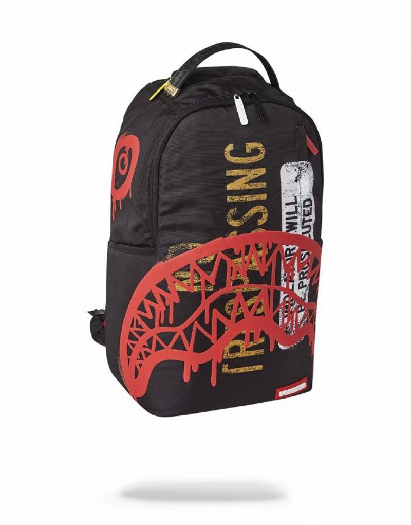 Black Men's Sprayground No Trespassing Backpacks | TGFH28615