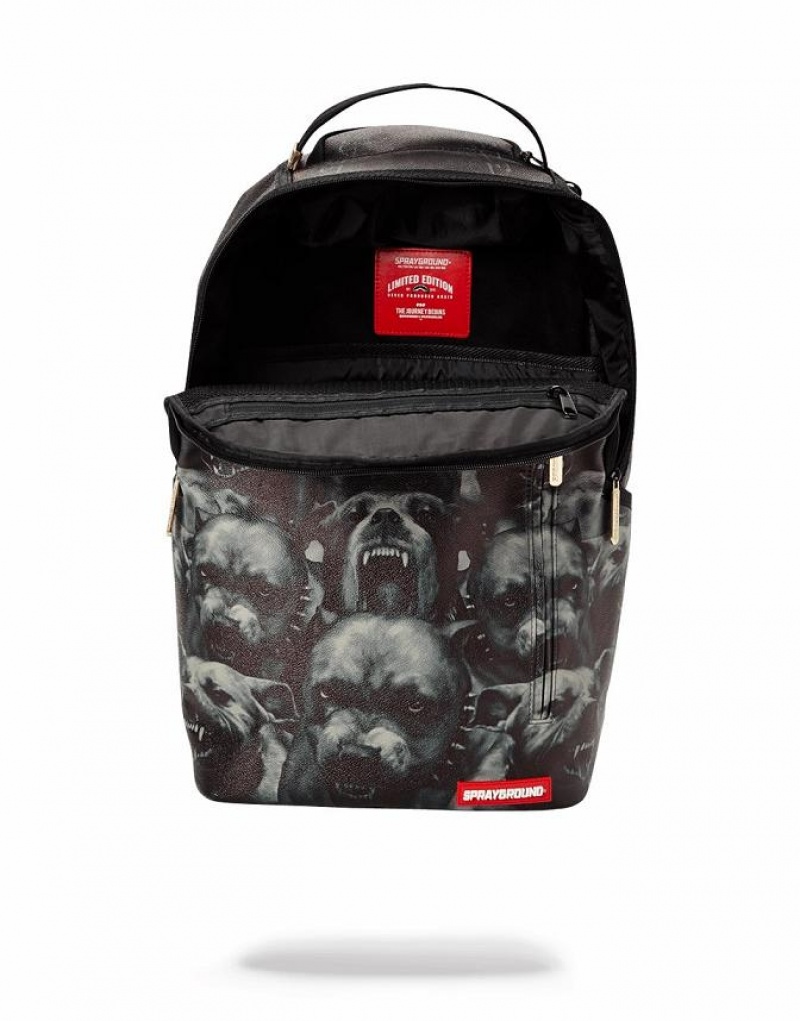 Black Men's Sprayground Pitbulls Backpacks | PUGQ96852