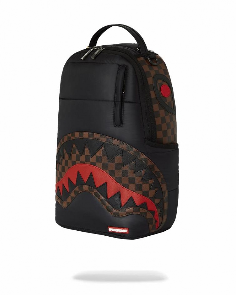 Black Men's Sprayground Puffer Shark Vail Flex Backpacks | LCPM62981