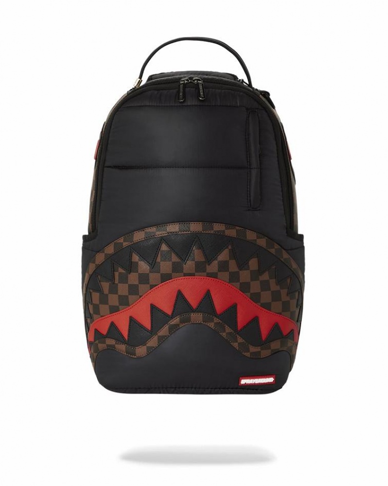 Black Men\'s Sprayground Puffer Shark Vail Flex Backpacks | LCPM62981