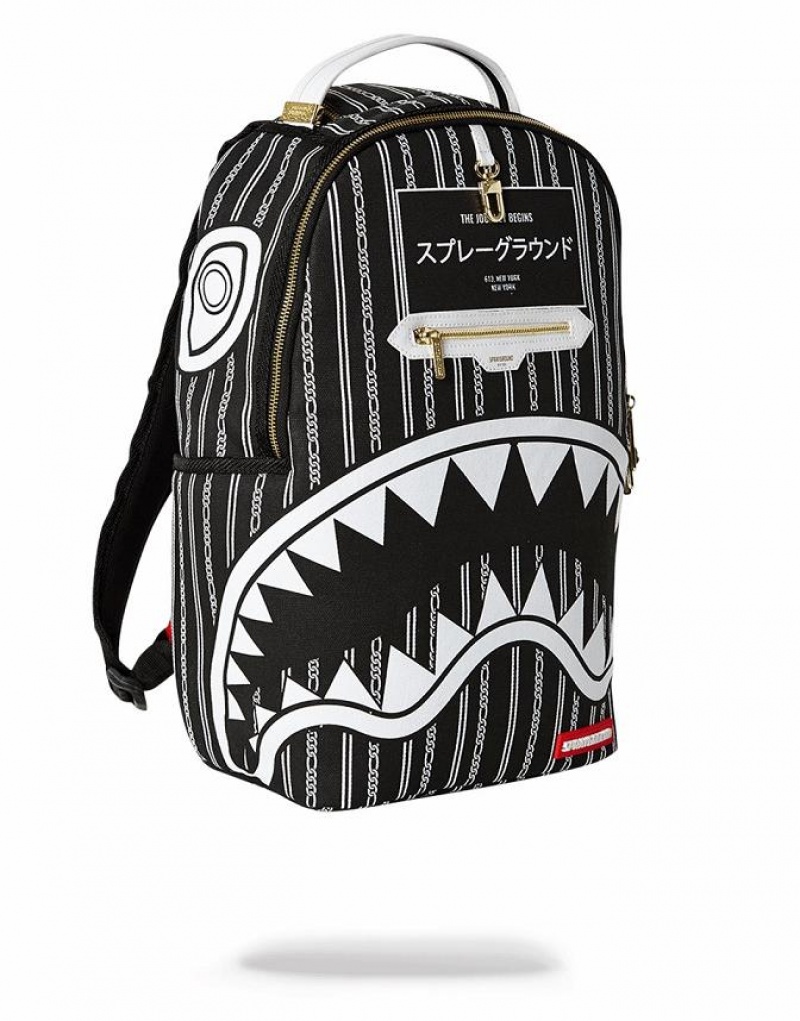 Black Men's Sprayground Reverse Sharks In Paris Backpacks | RWAQ68521