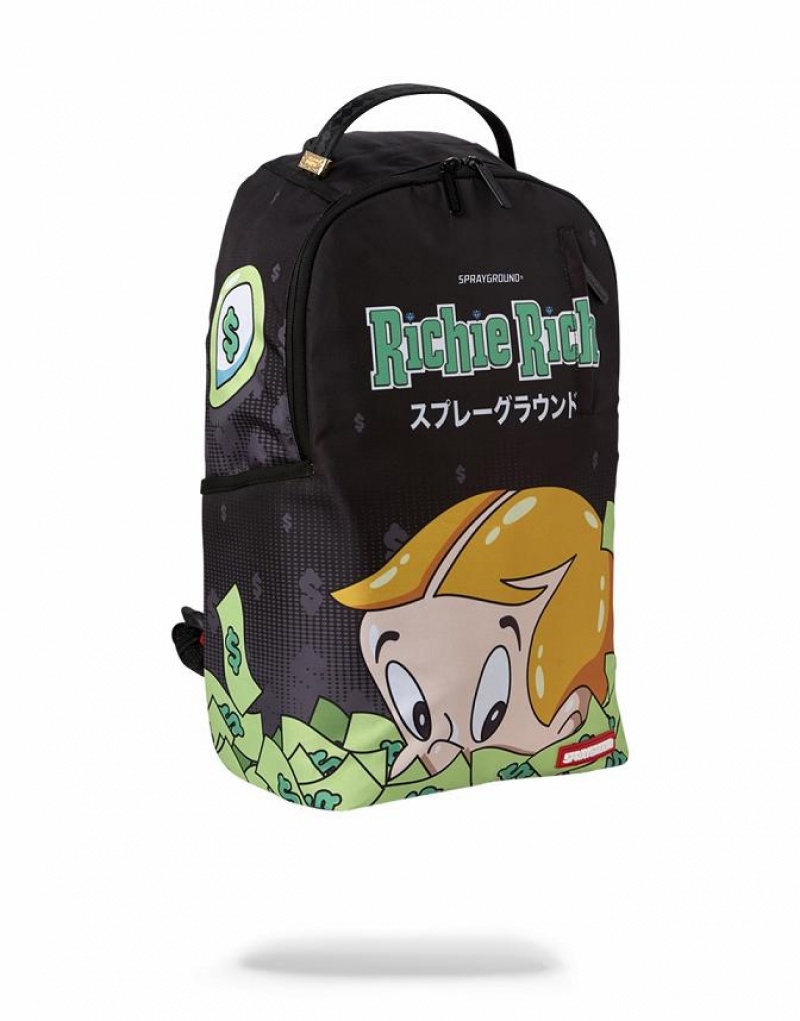 Black Men's Sprayground Richie Rich Backpacks | QSNW31685