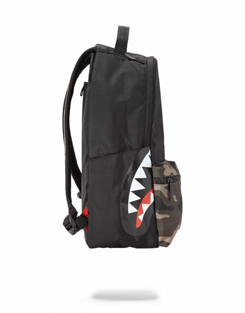 Black Men's Sprayground Shark Double Cargo Backpacks | PBWU28917