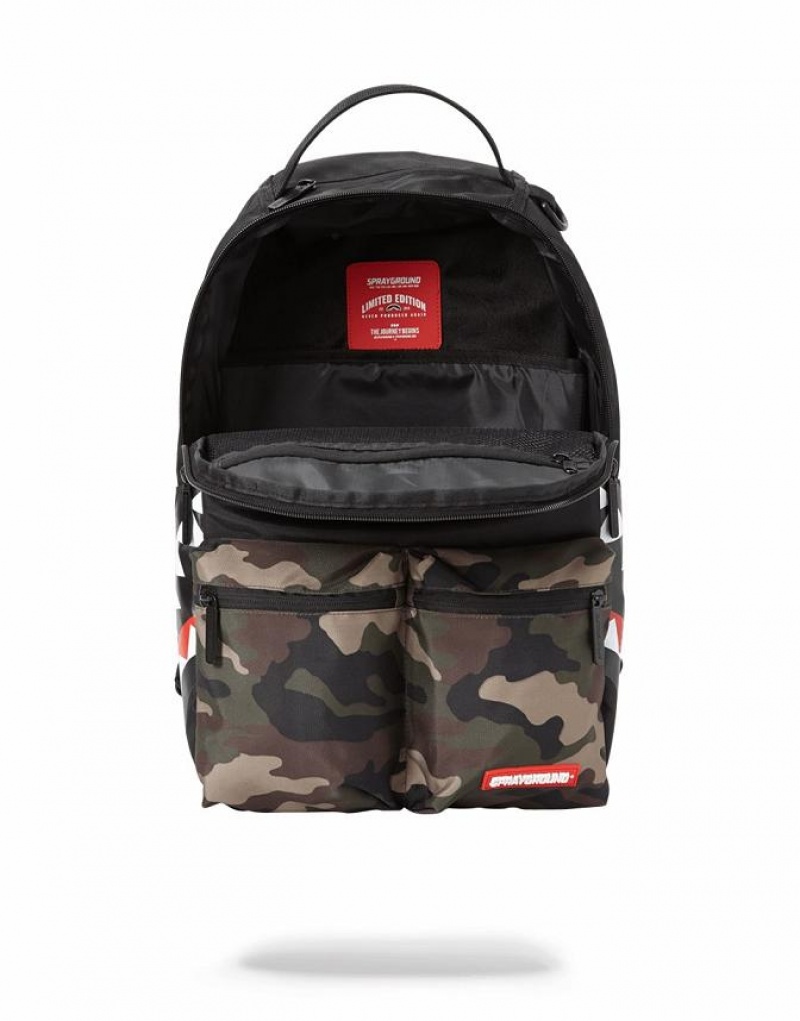 Black Men's Sprayground Shark Double Cargo Backpacks | PBWU28917