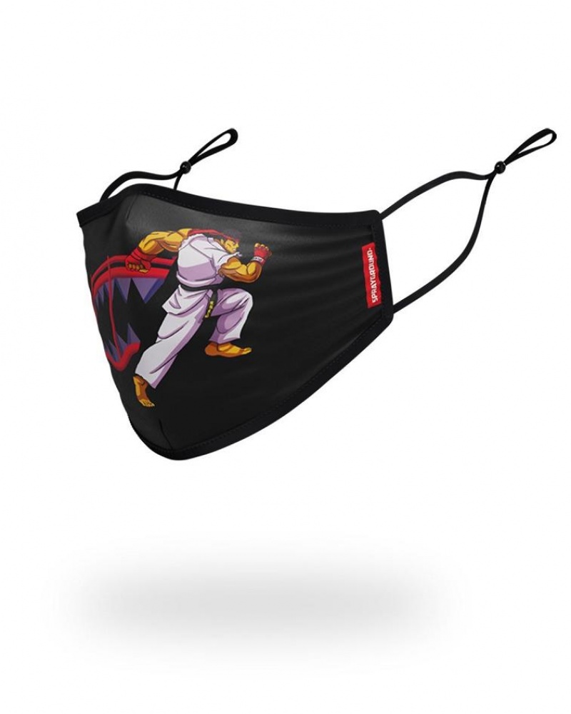 Black Men's Sprayground Street Fighter Face Masks | PVJD42307